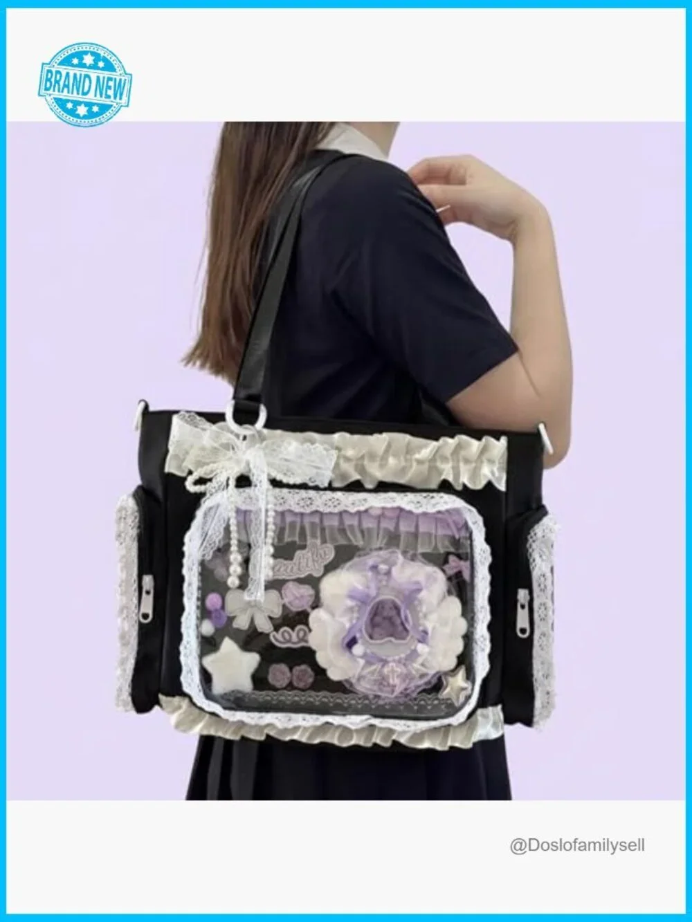 Clear Window Ita Bag Y2K Kawaii Lace Crossbody DIY Accessory Kit Display